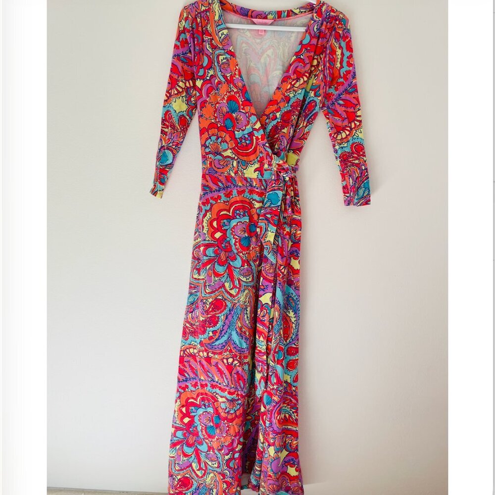 Lilly Pulitzer Adrina Maxi Wrap Dress Feelin Groovy Print XS